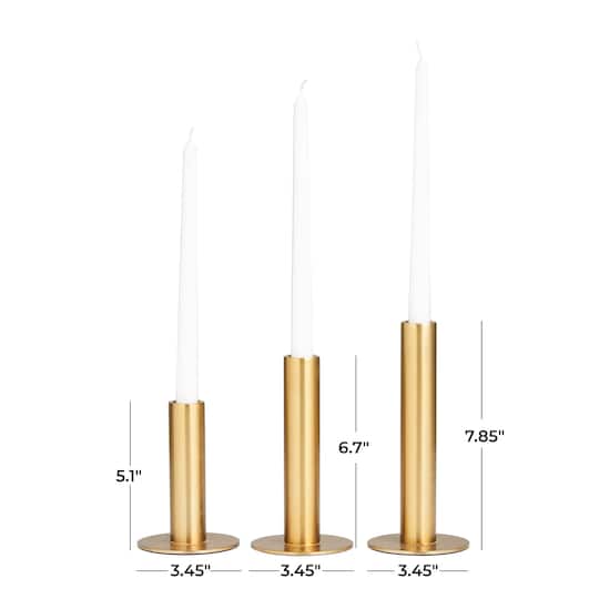 Gold Stainless Steel Slim Minimalistic Taper Candle Holder with Rounded Base Set